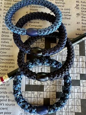 NWT KKNEKKI 4-Bundle Authentic Original Hair Ties/Elastics in DEEP BLUES & BLACK